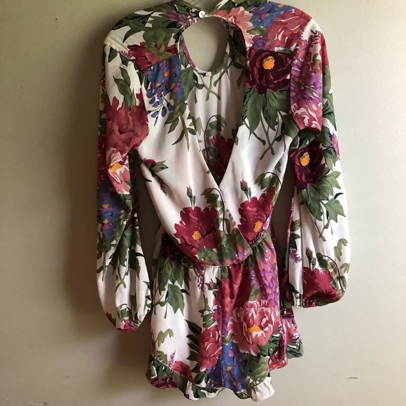 Show Me Your Mumu Womans Sz Small‎ Rocky Romper Floral Long Sleeve Ruffle Boho - Picture 10 of 11